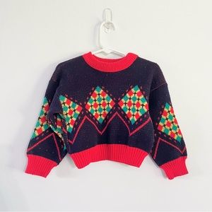 Vintage JPI Company Infant Sweater Red Blue Argyle Style w Diamonds Approx 18Mos